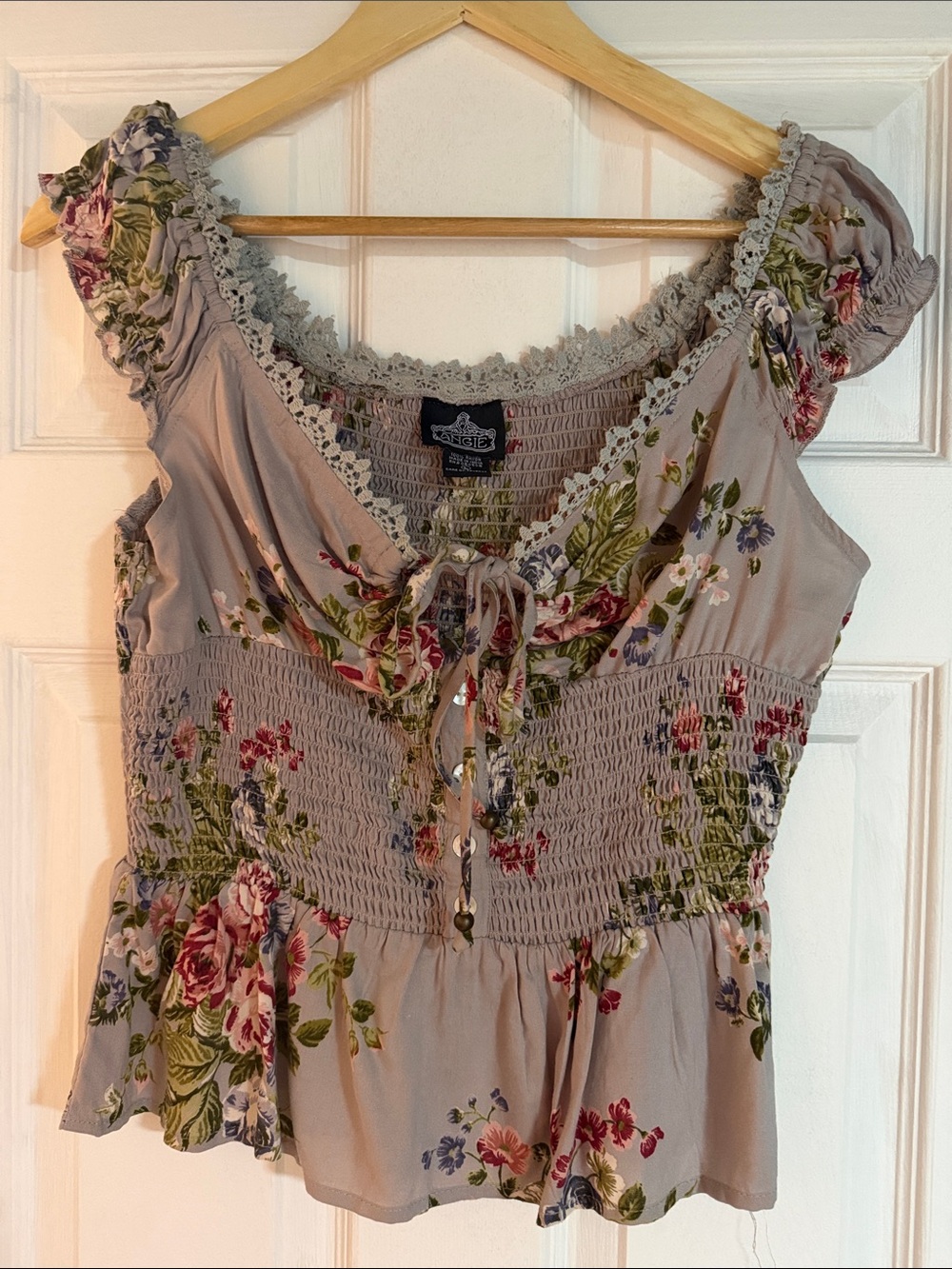 Angie Mauve Floral Smocked Tie-Front Camisole